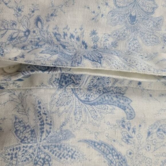 Soft Surroundings White Blue Paisley Floral Button Down Linen Shirt Coastal - Picture 6 of 11